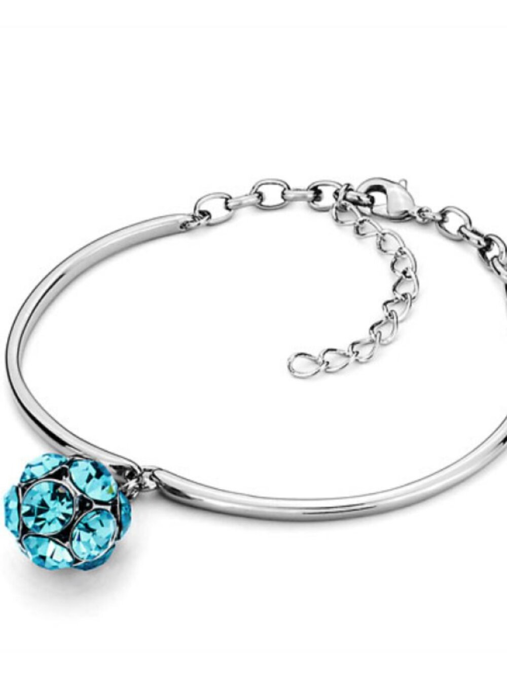 NEW Pugster Aqua Blue Crystal Ball Silver Tone Bangle Ankle Bracelet